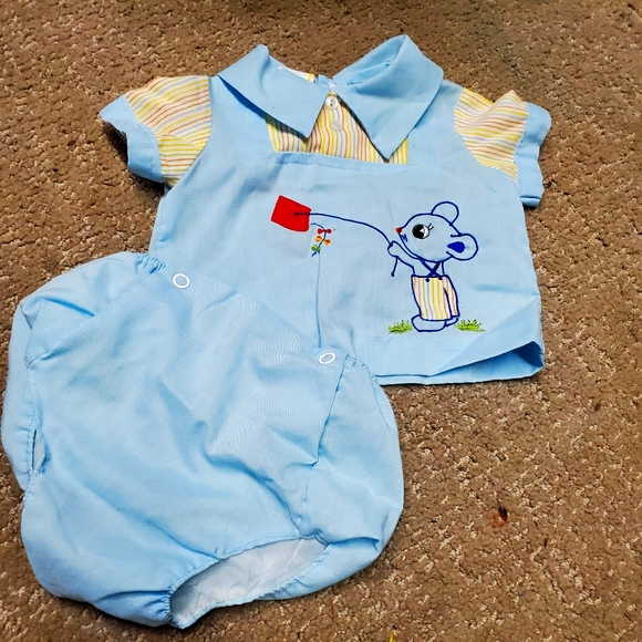 Vintage infant boy 1950s Blue Mouse Suit